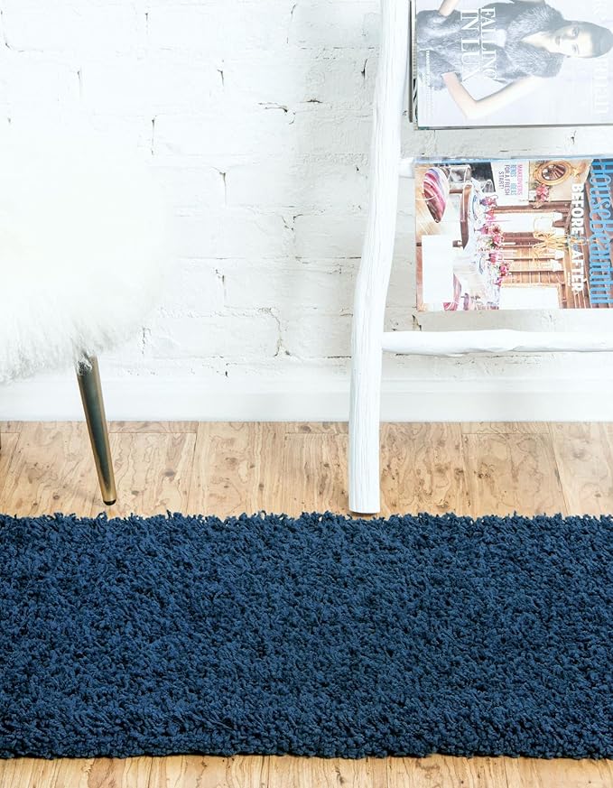 Unique Loom Solid Shag Collection Area Rug (2' 6" x 19' 8" Runner, Sapphire Blue/ Navy Blue)