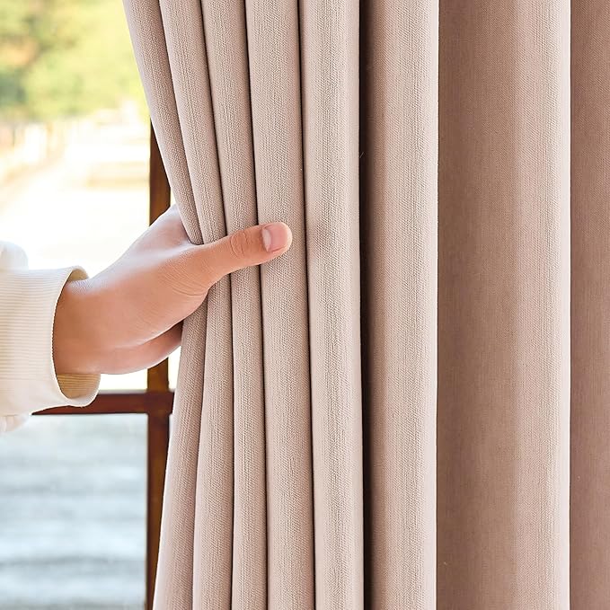 jinchan Chenille Blackout Curtains 108 Inches Long Light Pink Thermal Insulated Curtains for Living Room Bedroom 2 Panels Triple Weave Noise Reducing Drapes Girls Room Curtains Back Tab 50x108 Inch