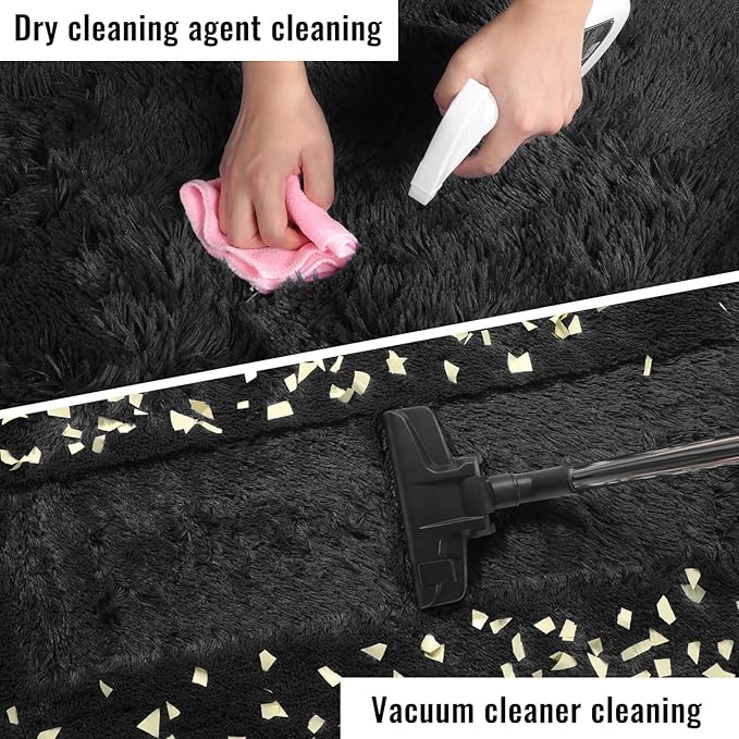 PAGISOFE Fluffy Shaggy Black Area Rug 8x10 Feet, Plush Rugs for Living Room Bedroom, Soft Rug for Nursery, Furry Rugs for Girls Boys Kids Room, Extra Large Fuzzy Rug, Shag Carpet, Black