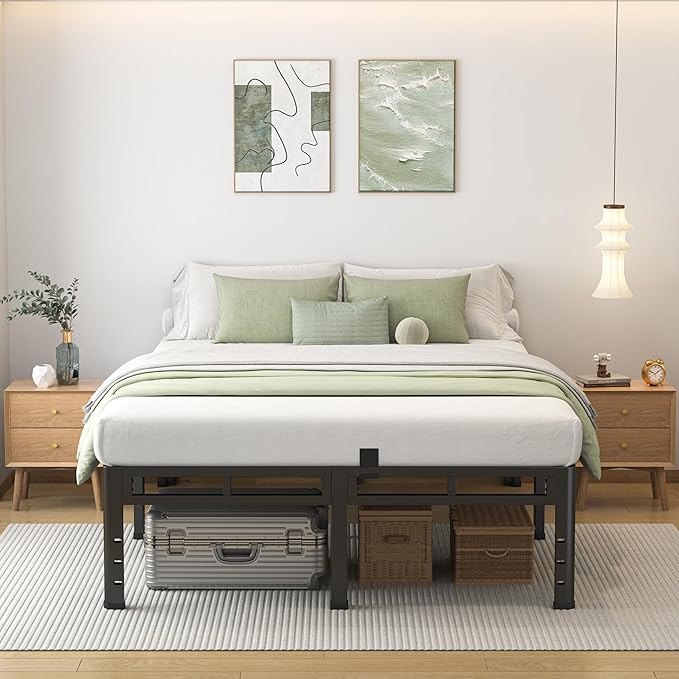 NKZ Full Size Bed Frame 14 Inch, Metal Bed Frame & Box Spring 2 in 1 Platform with Round Corner Legs, 4000lbs Weight Capacity Reinforced Metal Frame, Headboard Hole, Noise-Free, Easy Assembly