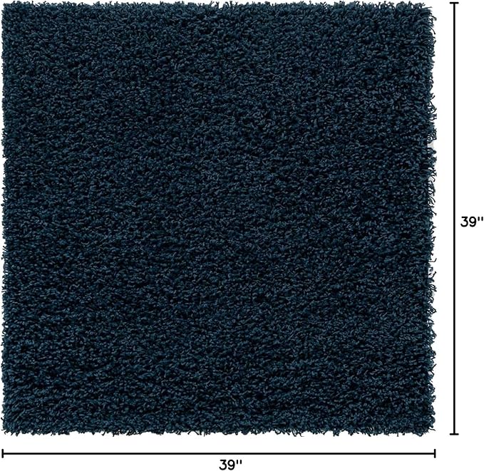 Unique Loom Solid Shag Collection Area Rug (3' 3" Square, Sapphire Blue/ Navy Blue)