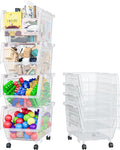 TidyFriend Stackable Storage Bins with Wheels for Closet Organizers and Storage 4 Pack, Closet Organization for Kids Room and Home Organization (Clear)