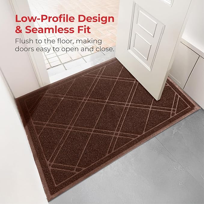 SlipToGrip Universal Door Mat, Plaid Design - Brown, 42 x 35 - Anti Slip, Durable and Washable, Outdoor, Indoor Floor Welcome Mat - Patio, Front Door, Dust Absorbent