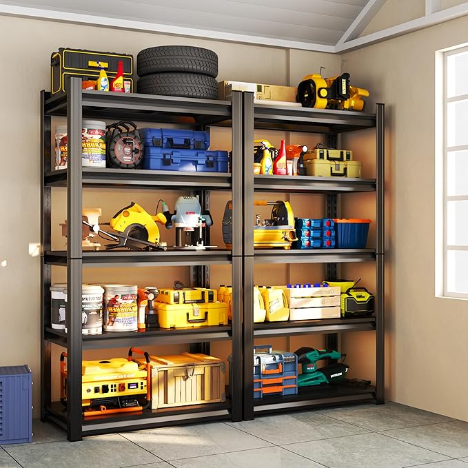 5Tier Garage Metal Shelving,3020 lbs Storage Shelves Heavy-Duty,40''W*18''D*72''H Adjustable Industrial Shelving Unit, Double-Layer Column with Reinforced Ribs for Basement Kitchens