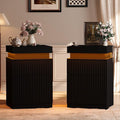 Nightstand Set of 2 for Bedroom, LED Nightstand with 3 Drawers and Charging Station, Mid Century Modern Fluted Nightstands, Bedside Tables & End Tables, Black