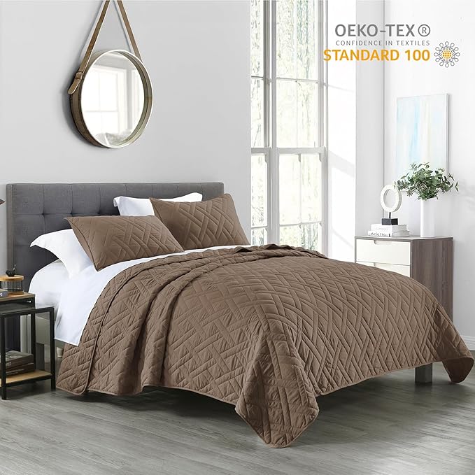 HORIMOTE HOME Quilt Set King Size Pine Bark, Classic Geometric Diamond Stitched Pattern, Ultra Soft Microfiber Lightweight Bedding Bedspread Coverlet for All Season with 1 Quilt 2 Pillow Shams