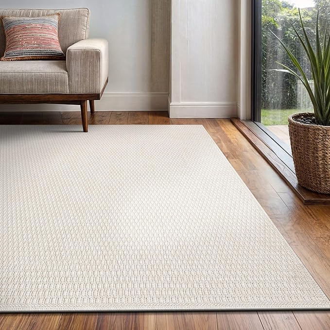 Easy Jute Rug 4x6 Indoor Outdoor Natural Rugs Solid Fiber Rug Woven Area Rug Boho Easy Clean Inside Carpet for Living Room Bedroom Dining Room Hallway or Outdoor Patio Porch (4 X 6 Bone)