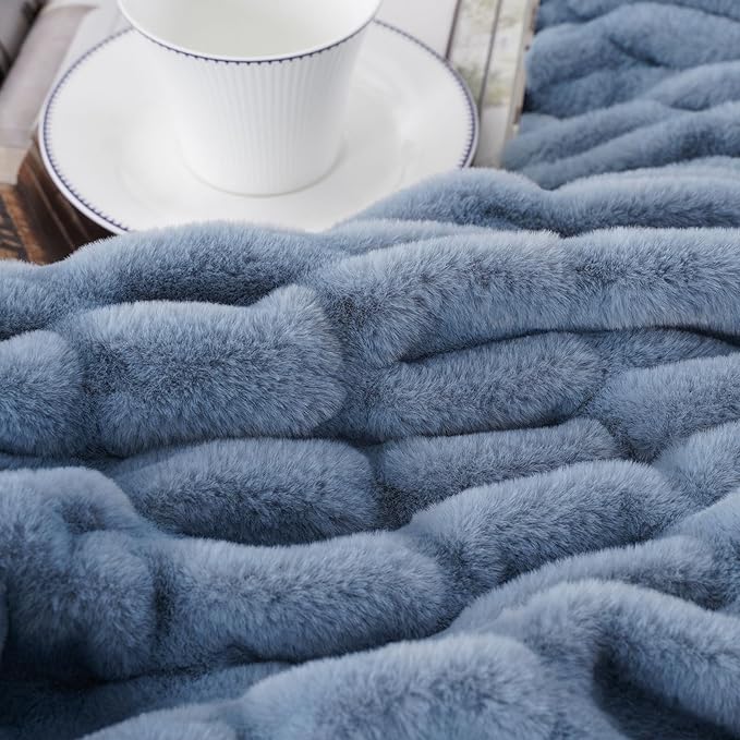 BATTILO Soft Faux Fur Blanket, Large Double Sided Super Soft Fur Blankets and Throws Faux, Bluish Grey Throw Blanket Cozy Blanket Minky Blanket for Bed, Living Room, 60x80 Inches