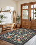 Amada 3x5 Washable Area Rugs, Non-Slip & Low-Profile Entryway Rug with Reinforced Edge Binding, Boho Floral Pattern, Soft Washable Rug for Bedroom, Entryway & Home Office
