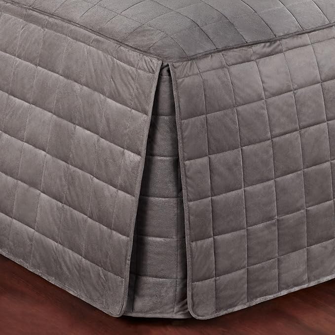 Touch of Class Camden Luxury Bedding | Neutral Charcoal Gray Color | Grande Fitted Bedspread | Faux Suede Box Quilted Design | Designed 3 Piece Set Includes King Bedspread and 2 King Shams