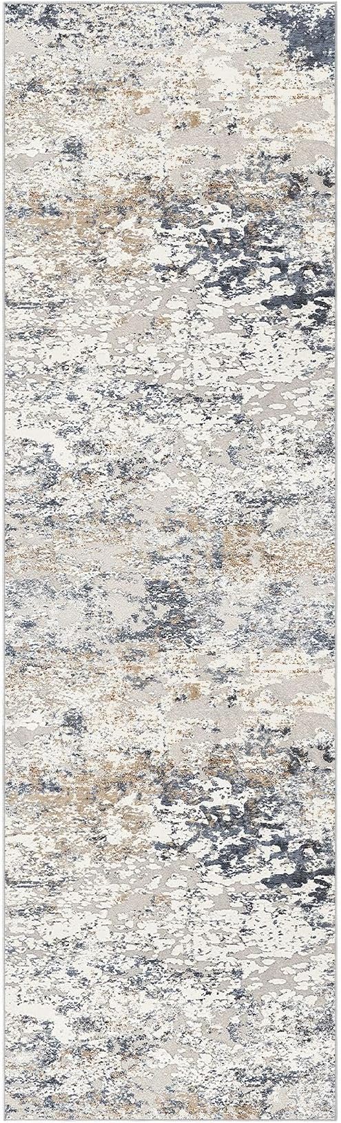 3x10 Washable Runner Rug for Hallway: Soft Neutral Modern Abstract Low Pile Rug Indoor - Carpet for Bedroom Dining Room Kitchen Entryway - Beige Blue
