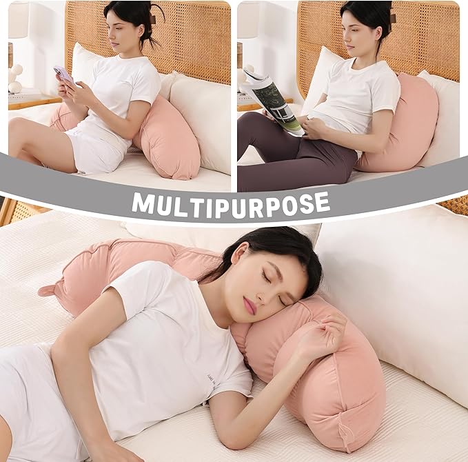 Peallow(Pat. Pend) – Long Round Body Pillow for Adults, Bolster Pillow for Sleeping, Soft and Supportive Pillow for Sleeping & Lumbar Support (Soft Pastel Pink, 39")
