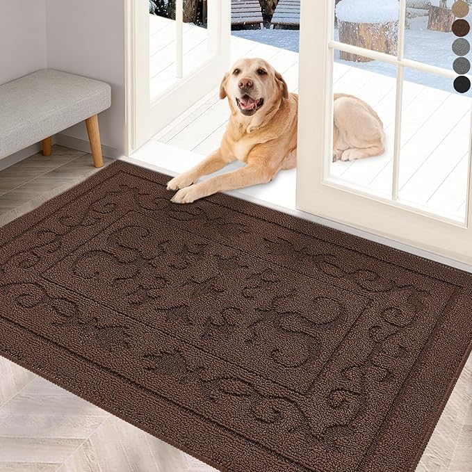 FONEYI Indoor Door Mat 24" x 36", Dirt Trapper Door Mats Non-Slip Entryway Rugs Washable, Absorbent Resist Dirt Welcome Mat, Low Profile Inside Floor Mats for Front Back Door and Entryway, Coffee