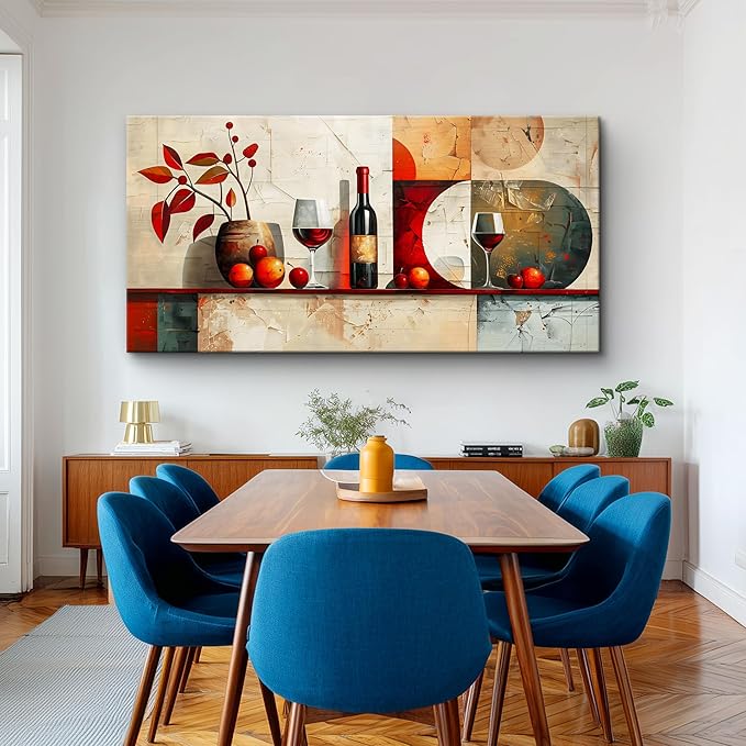 ERQINHUA Wall Art For Kitchen Wall Decor For Living Room Dining Room Decorations Wine Glass Mural Still Life Abstract Pictures Artwork bar Posters Home Decor Wall Painting Ready To Hang 20"x40"