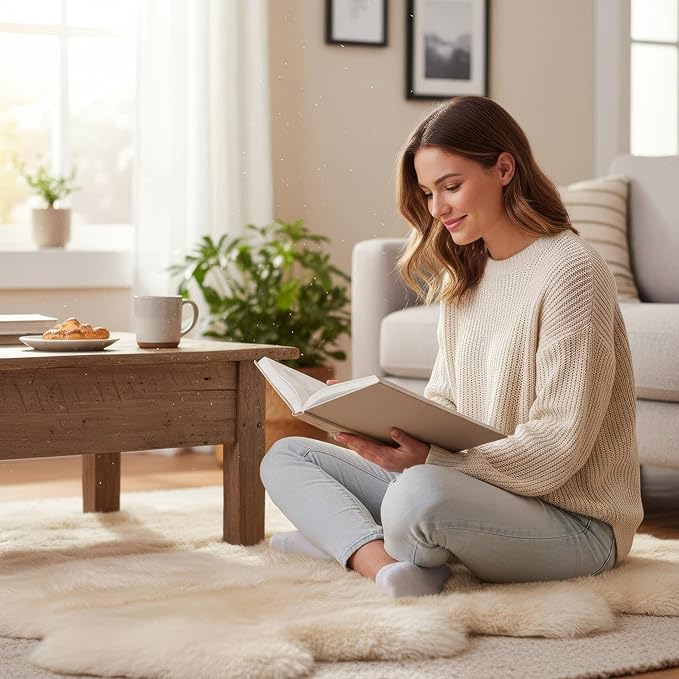 Premium Genuine Sheepskin Rug 6' x 8' Long Fur Soft & Natural Shaggy Living Room Rug, Champagne Cream, Eight Pelt