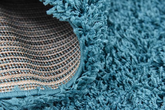 Unique Loom Solid Shag Collection Area Rug (8' Square, Deep Aqua Blue)