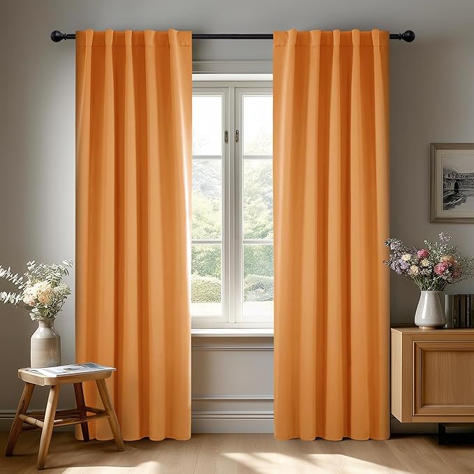 Deconovo Blackout Curtain Panels for Kids Bedroom, Room Darkening Back Tab and Rod Pocket Curtains, 42x72 Inch, Orange Flame, 2 Panels