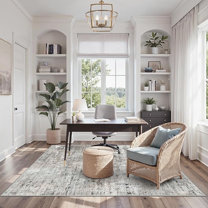 3x5 Rug, Abstract Small Area Rug for Kitchen, Entryway, Machine Washable Non-Slip Throw Rug, Vintage Carpet for Nursery Coffee Table Pink Grey