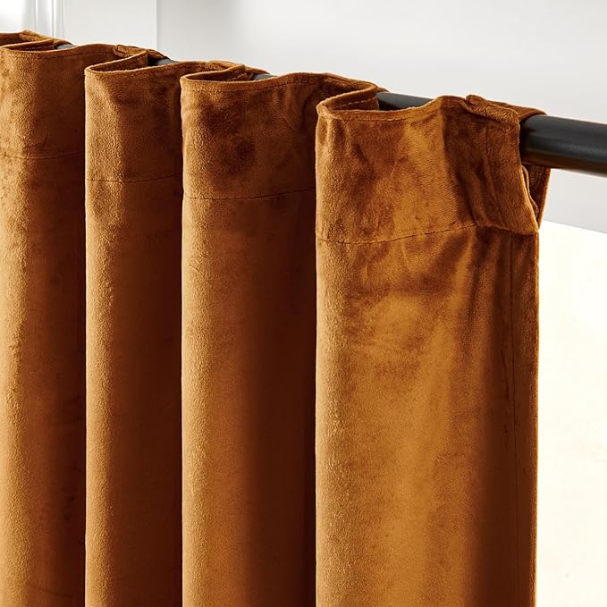 Lazzzy Gold Brown Blackout Velvet Curtains 84 Inch Long Thermal Insulated Room Darkening Curtain Drapes Luxury Back Tab Window Treatments for Bedroom Living Room 2 Panels, 52 x 84 Inch, Golden Brown