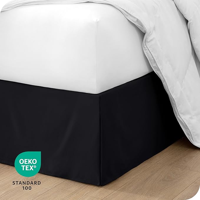 Bare Home California King Bed Skirt - 15-Inch Tailored Drop Easy Fit - Bed Skirt for Cal King Beds - Center & Corner Pleats (Cal King, Black)