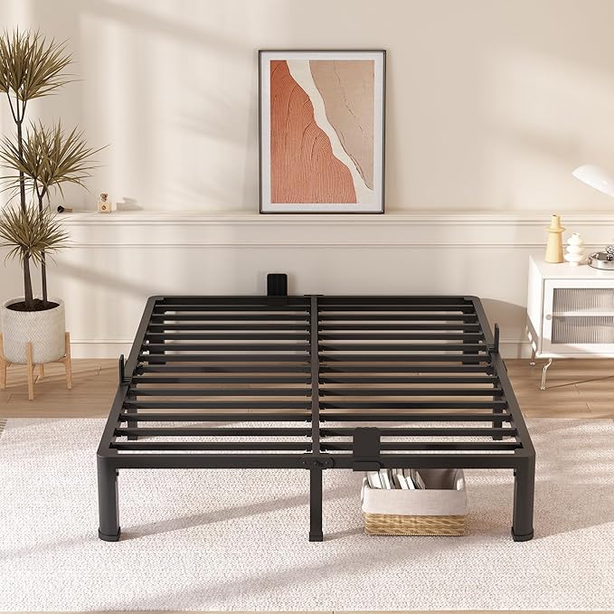 FUIOBYVV 10 Inch Full Bed Frame with Round Corner Edge Legs 3500 lbs Metal Heavy Duty Steel Slats Support No Box Spring Needed Platform Noise Free Easy Assembly