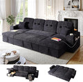 117" Sleeper Sofa Bed, U-Shaped Sofa with Dual Reversible Storage Chaise | Adjustable Backrest | Wide Armrest, Sectional Couches for Living Room, 4 in 1 Pull Out Couch Bed, Navy Blue Chenille