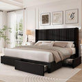 LARMACE King Size Bed Frame with 4 Storage Drawers and Wingback Headboard Velvet Upholstered Platform Bed Frame with Wooden Slats, Easy Assembly, Black