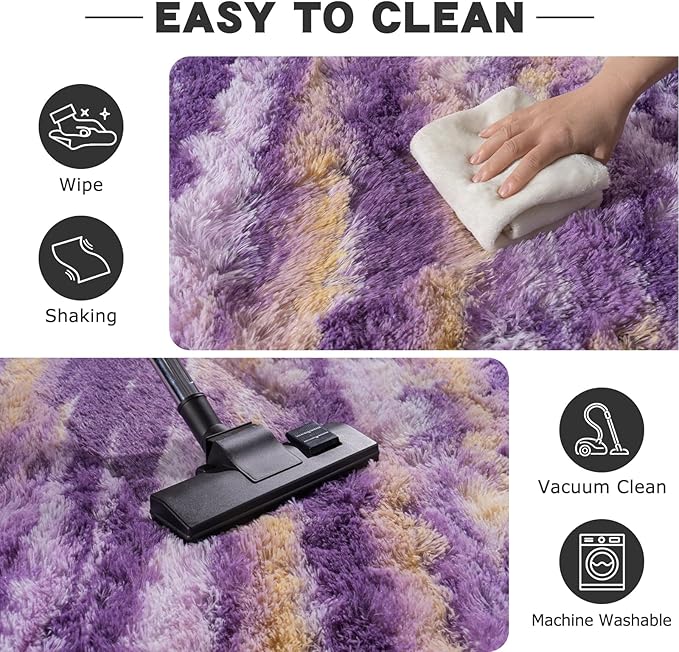 Fluffy Rugs for Living Room Bedroom, 4x6 Feet Abstract Purple Shag Area Rug, Non-Slip Indoor Modern Fuzzy Plush Floor Carpet for Dorm Nursery Kids Room Decor, Soft Shaggy Throw Rug