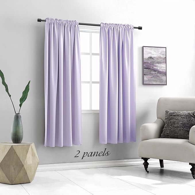 DONREN Lavender Purple Room Darkening Curtains for Kitchen - Window Treatment Rod Pocket Curtain Drapes for Bedroom(52 W by 63 Inch Length,Set of 2 Panels)