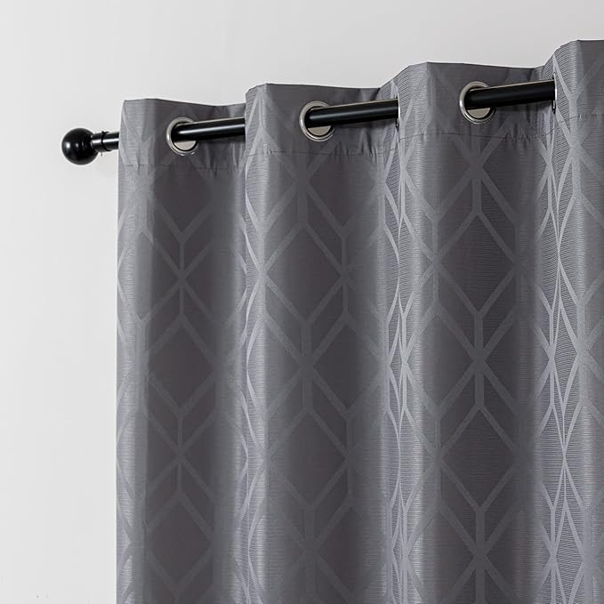 Amazon Basics Jacquard 2-Piece 100% Blackout Curtains, Living Room and Bedroom Drapes, Thermal Insulated Window Treatment, 42"x95", Grey