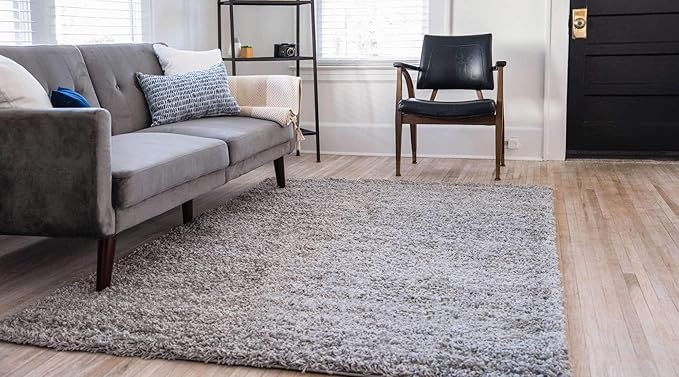 Unique Loom Solid Shag Collection Area Rug (7' 10" x 10' Rectangle, Cloud Gray)