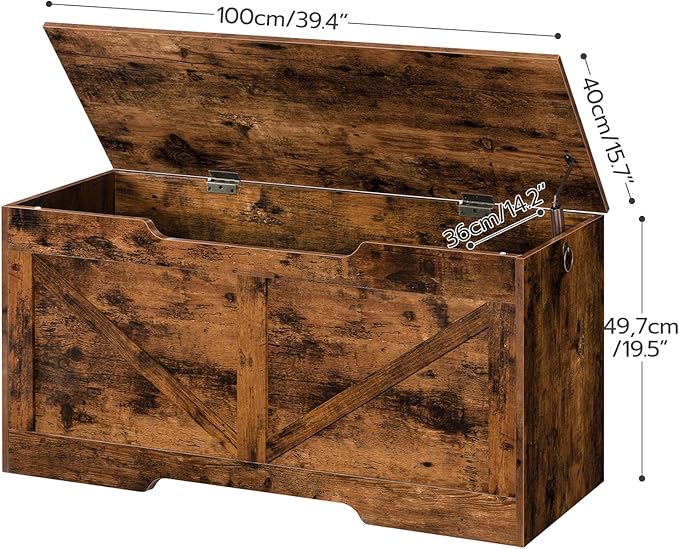 HOOBRO Storage Bench, 39.4” Retro Wooden Storage Chest with U-Shaped Cut-Out Pull, Safety Hinge, Supports 220 lb and Easy Assembly for Toy Box Organizer (Rustic Brown) BF771CW01