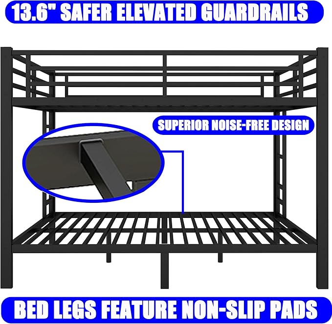 Upgraded Version Thicken Metal Queen Over Queen Bunk Bed, Heavy-Duty Steel Bunk Bed, Best Modern Bunkbed for Adults, Easy Assemble