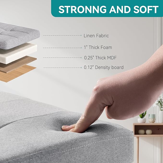 BRIAN & DANY Small Ottoman with Storage, Small Storage Ottoman, Folding Foot Stool with Wood Legs for Living Room and Bedroom Linen Rest Seat, 12.6"x12.6"x12.8" - Light Gray