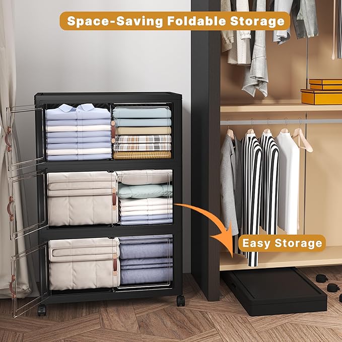 Extra Large Stackable Storage Bins with Lids&Wheels,375QT-125QT/32GAL*3Pack Collapsible Container Closet Organizers,Plastic Stackable Storage drawers for bedroom Dorm