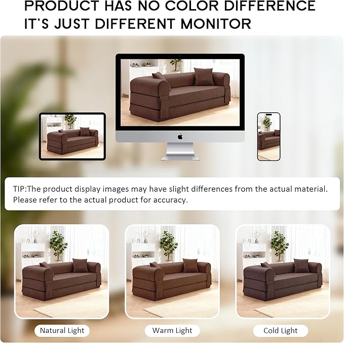 78.5" Convertible Sleeper Sofa Bed, Faux Leather Folding Floor Sofa with Pullout Bed&2 Pillows, No Assembly Modern Boneless Couch Compression Sofa in Box with Storage Pocket for Living Room, Brown