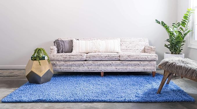 Unique Loom Solid Shag Collection Area Rug (10' x 13' 1" Rectangle, Periwinkle Blue)