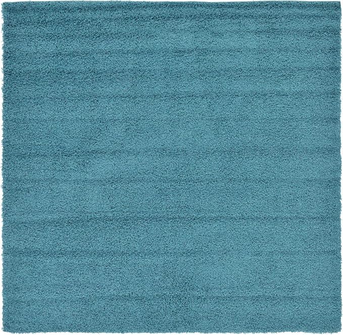 Unique Loom Solid Shag Collection Area Rug (8' Square, Deep Aqua Blue)