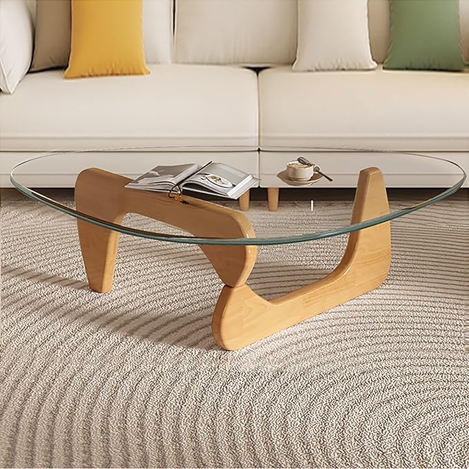Modern Glass Coffee Table for Living Room, Mid Century Coffee Table, Small Coffee Tables, Suitable for Bedroom Living Room Reception Office Tables (Wood/Transparent, Medium)