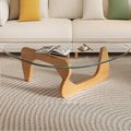Modern Glass Coffee Table for Living Room, Mid Century Coffee Table, Small Coffee Tables, Suitable for Bedroom Living Room Reception Office Tables (Wood/Transparent, Medium)