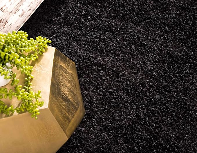 Unique Loom Solid Shag Collection Area Rug (9' x 12' Rectangle, Jet Black)