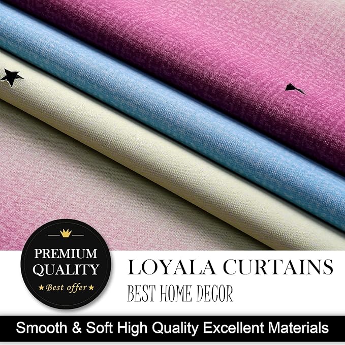 Star Blackout Curtains - Bedroom Cute Kids Rainbow, 63 Inch Long 2 Panels, Purple & Blue, 42 X 63 Inches