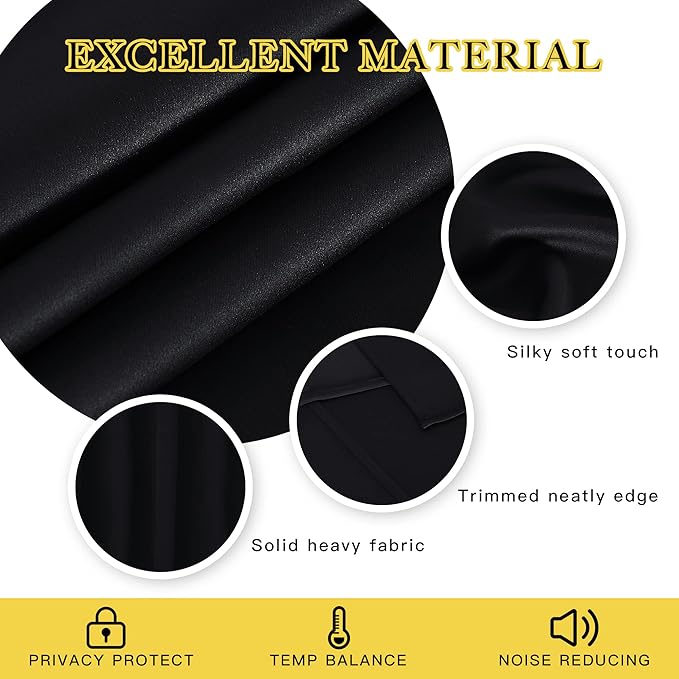 NICETOWN Blackout Curtain Panel 90" Long for Living Room - Light Reducing Thermal Insulated Solid Grommet Blackout Curtain Window Curtain Drape for Hall/Villa (1 Panel, W66 x L90, Black)