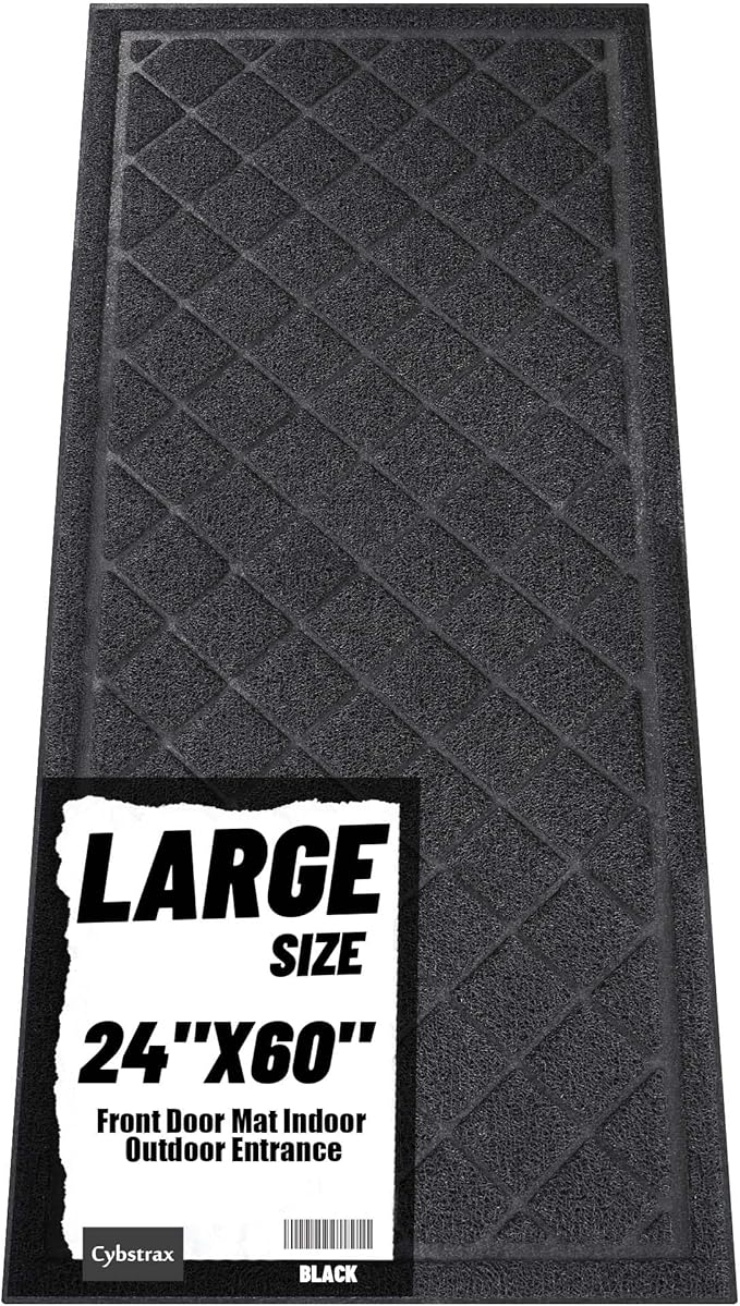Front Door Mat Indoor Outdoor Entrance, 24" x 60" All-Season Heavy Duty Waterproof Doormat, Non-Slip Absorbent Entryway Mat, Easy to Clean, Low Profile Commercial Floor Mat for Indoor Outdoor