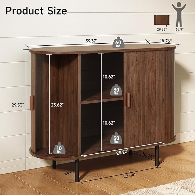 ONBRILL 40" Sideboard Buffet Cabinet with Storage, Storage Cabinet with Sliding Door & Adjustable Shelf, Modern Accent Coffee Bar Console Table for Kitchen, Entryway, Walnut