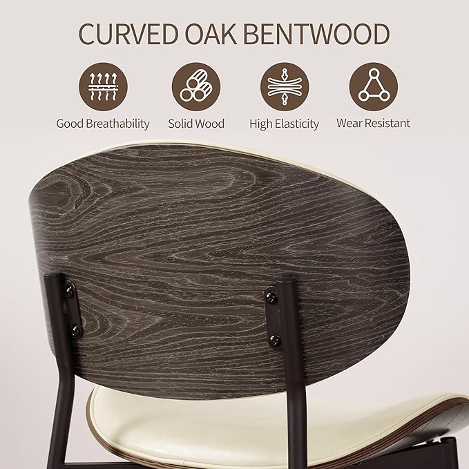 Art Leon Dining Chairs Set of 4, Black Oak Bentwood, Mid Century Modern Chair, Off White Faux Leather Kitchen Dining Room Chairs with Black Metal Legs, Accent Chairs for Bedroom