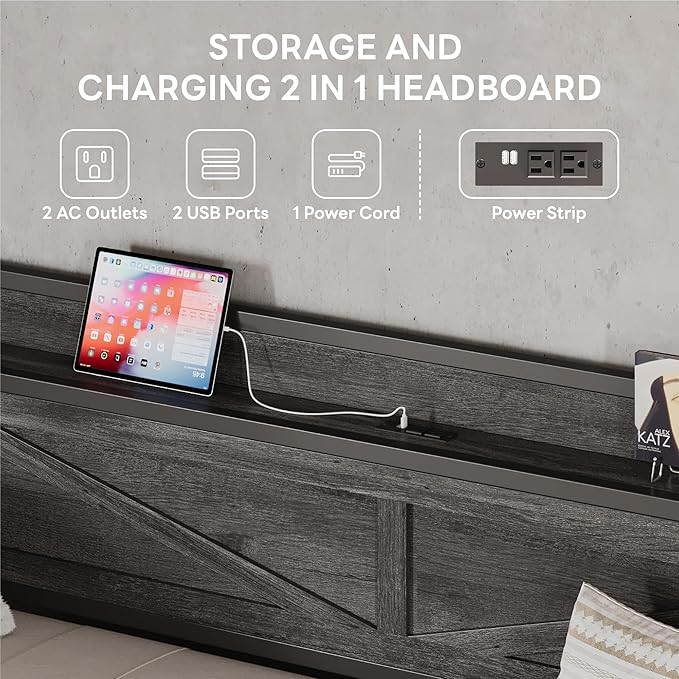 LIKIMIO Twin Daybed with Trundle Bed, Storage Headboard with Charging Station, Sofa Day Bed with Strong Supports for Living Room, Bedroom, and Guest Room, Charcoal Grey
