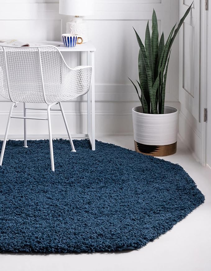Unique Loom Solid Shag Collection Area Rug (4' Octagon, Sapphire Blue/ Navy Blue)