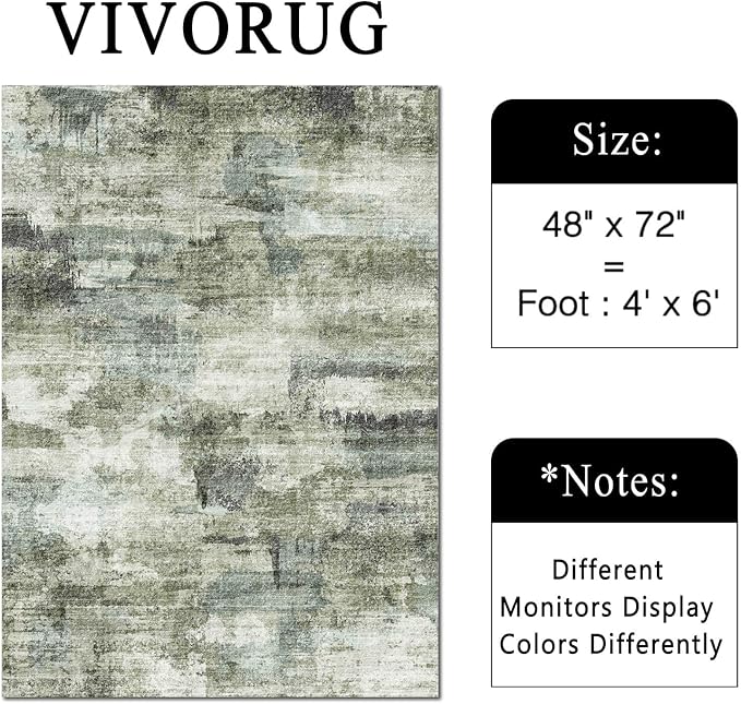 4x6 Rug, Small Area Rug for Living Room, Bedroom, Kitchen, Machine Washable Non-Slip Throw Rug, Modern Abstract Carpet for Entryway Nursery Coffee Table, Green