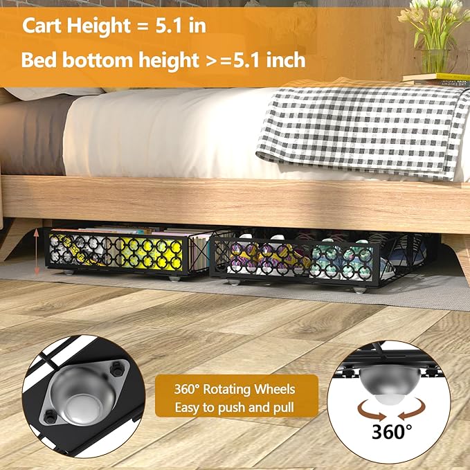 NADAMOO Under Bed Storage with Wheels, 1 Pack Rolling Under Bed Storage Containers, Foldable Metal Under the Bed Organizer Bins for Bedroom Clothes Shoes Blankets | with Wheels, 1 Pack, Rolling, Foldable, for Bedroom, Clothes